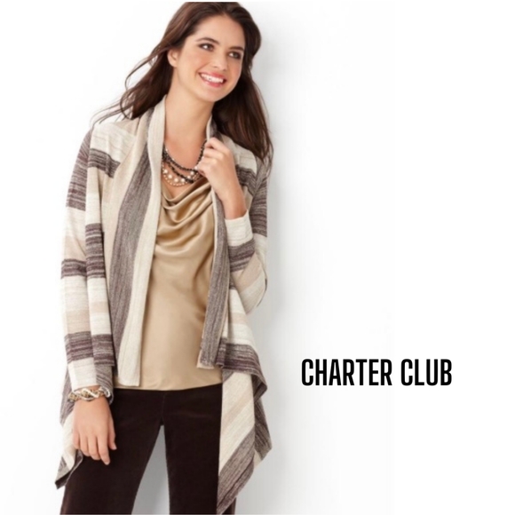 Charter Club Taupe Metallic Striped Open Front Sweater, M, Gently Used - Picture 1 of 1